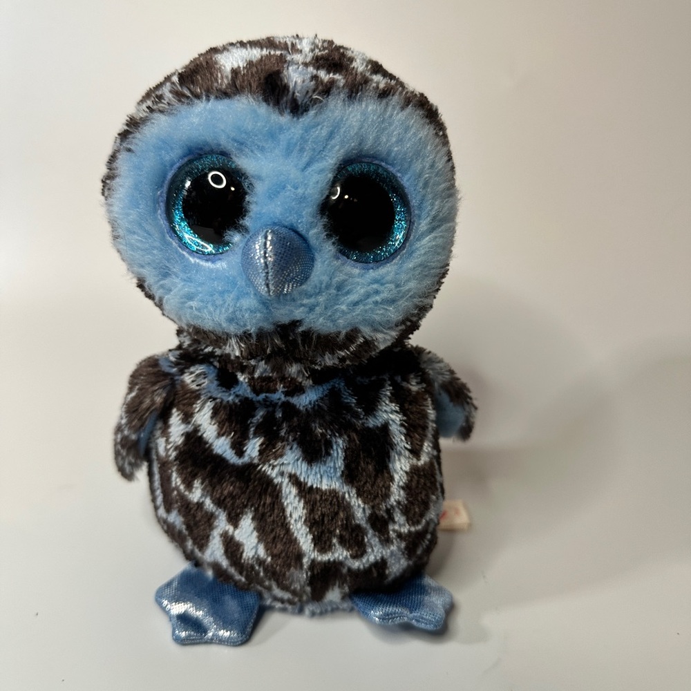 Ty Beanie Boo Yago Plush Blue and Black Owl Stuffed Animal SPARKLY Eyes